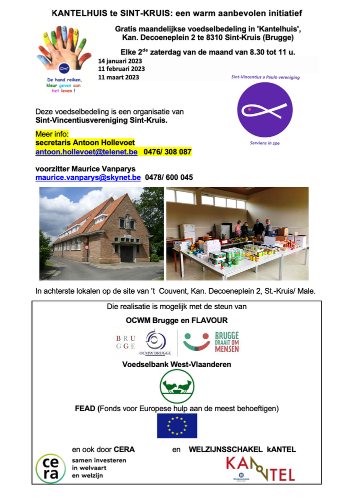 Flyer Kantelhuis met logo Sint-vincentiusvereniging, gegevens Antoon Holvoet
